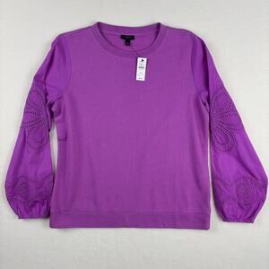 Talbots Petite Small Embroidered Long Sleeve Pullover Crewneck Cotton Sweatshirt